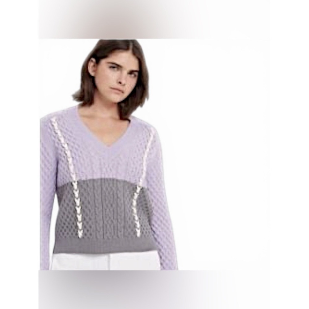 NWT CLUB MONACO Cable Knit Color Block V-neck Sweater, Medium